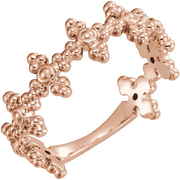 14K Rose Beaded Cross Ring