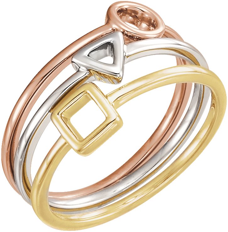 14K White/Yellow/Rose Geometric Stackable Rings