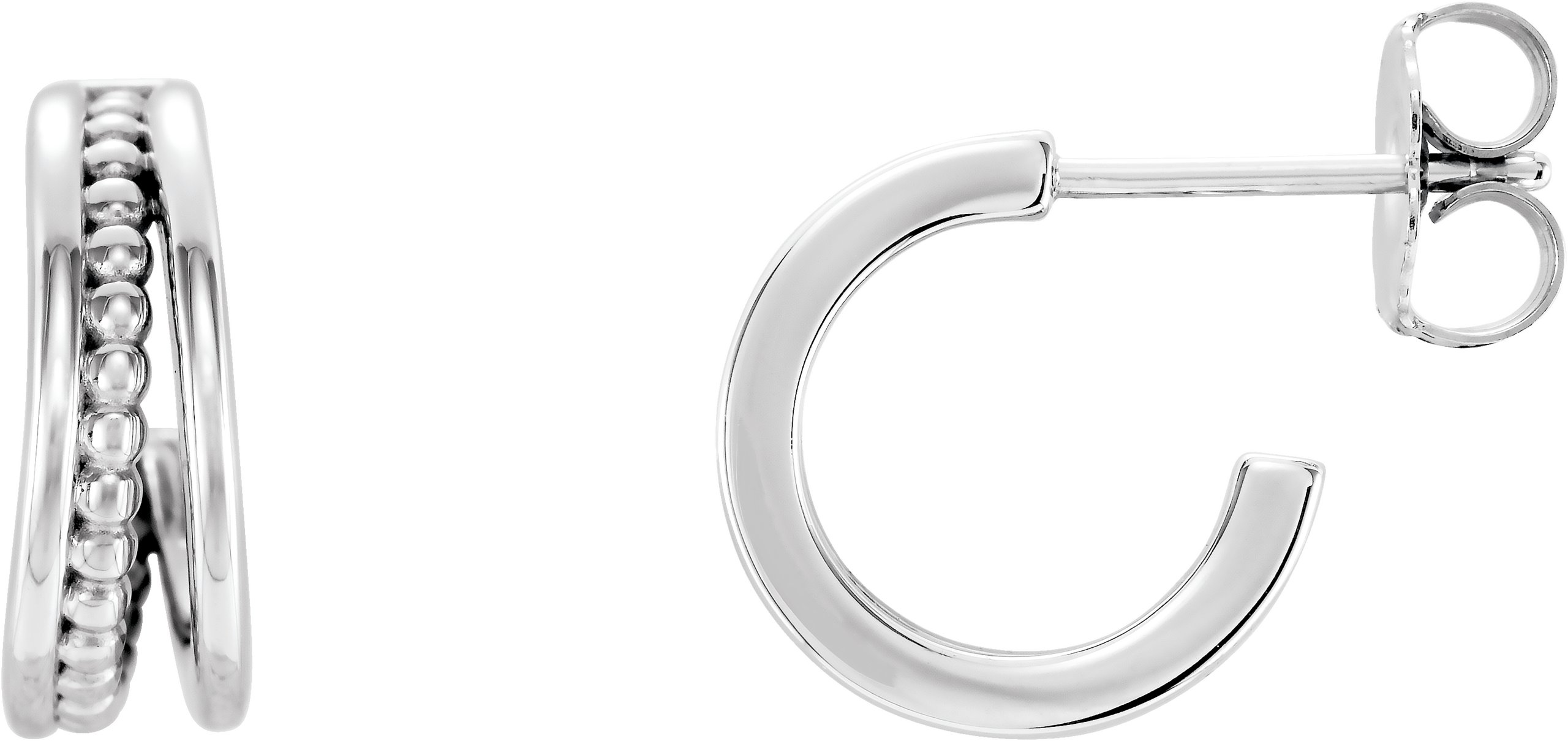 Platinum 11.8 mm Beaded Huggie Earrings