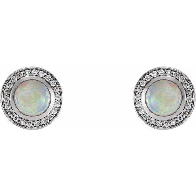 14K White 5 mm Natural White Opal & 1/6 CTW Natural Diamond Halo-Style Earrings