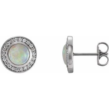 Sterling Silver 5 mm Opal and .17 CTW Diamond Halo Style Earrings Ref 12495522