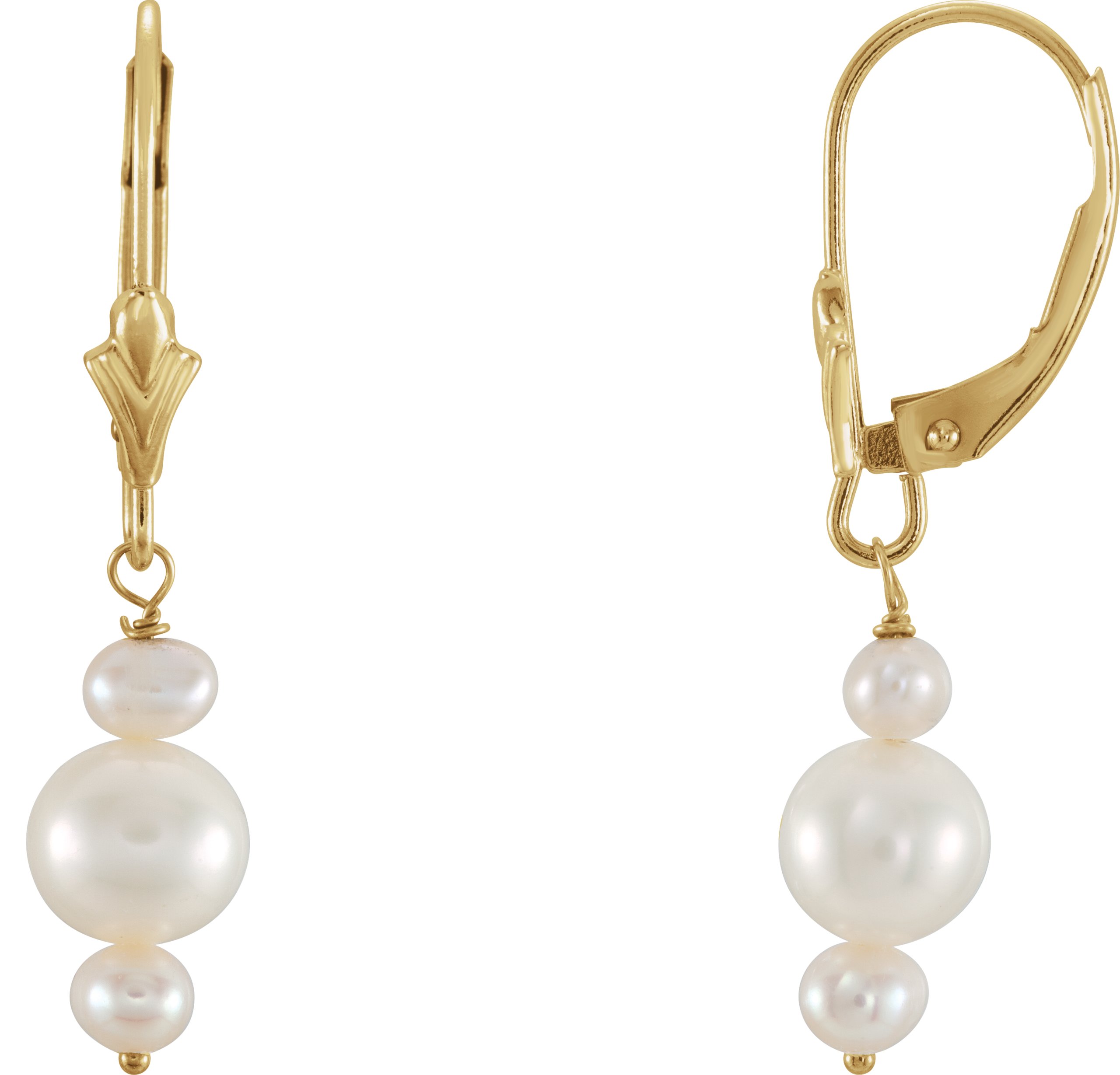 Triple White Freshwater Cultured Pearl Earrings 3 to 6mm Ref 987748