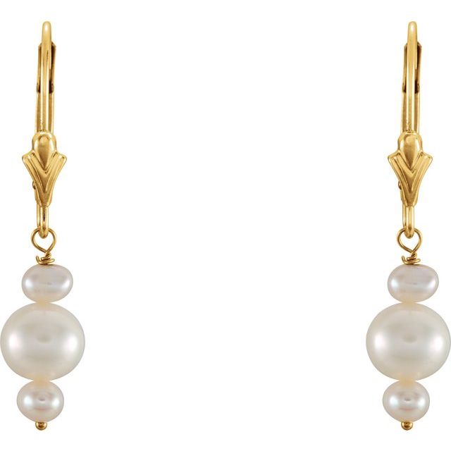 14K Yellow Cultured White Freshwater Pearl Earrings