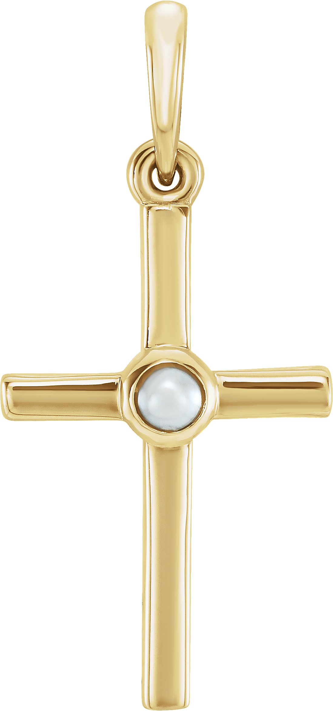 14K Yellow Cultured White Freshwater Pearl Cross Pendant