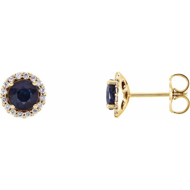 14K Yellow 5 mm Natural Blue Sapphire & 1/8 CTW Natural Diamond Earrings