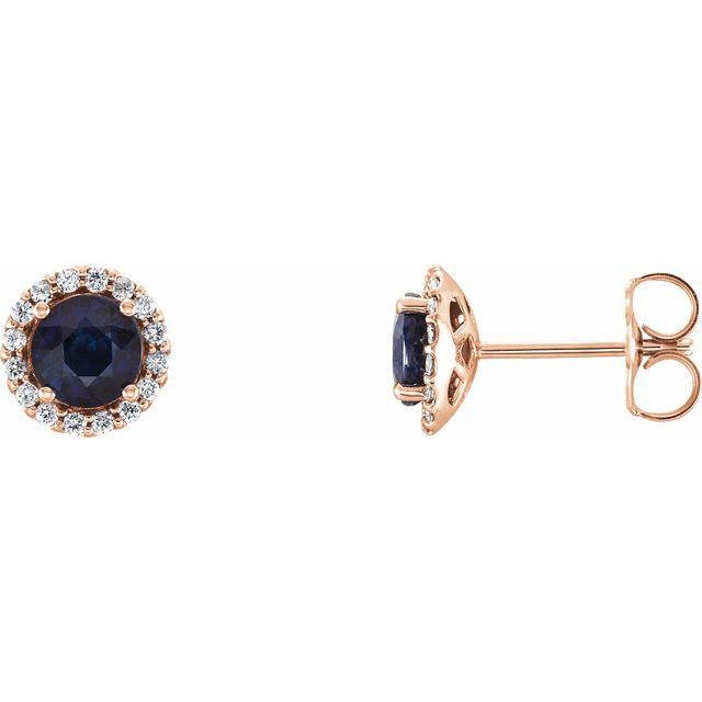 14K Rose 5 mm Natural Blue Sapphire & 1/8 CTW Natural Diamond Earrings