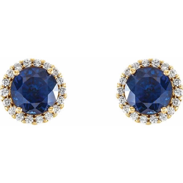 14K Yellow 6 mm Natural Blue Sapphire & 1/8 CTW Natural Diamond Earrings