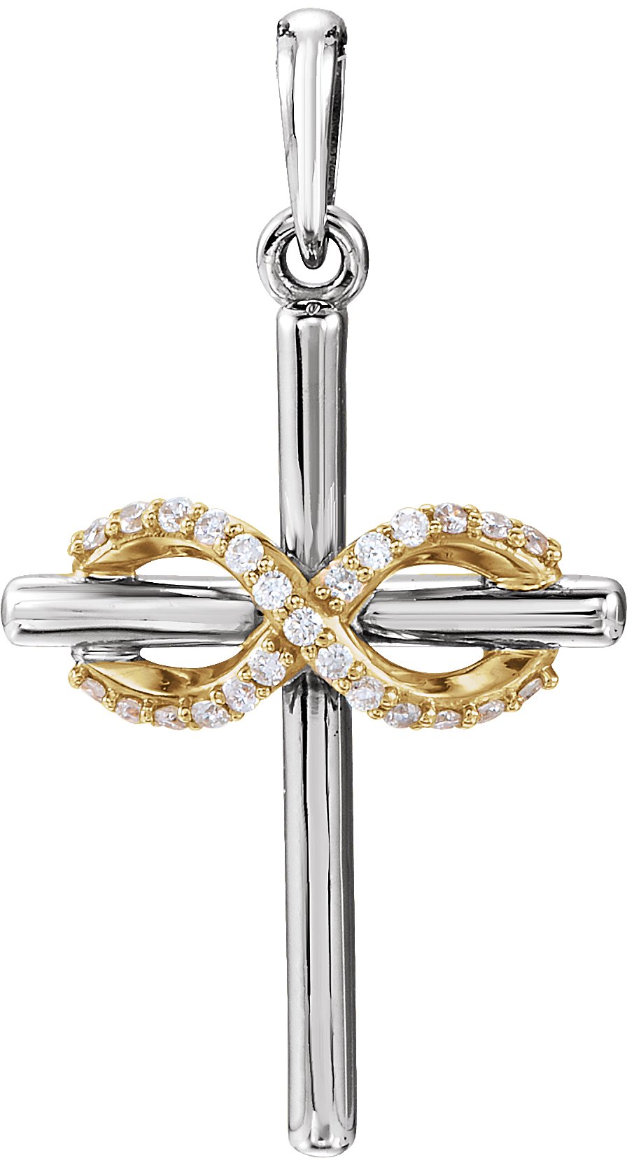 14K White & Yellow .06 CTW Diamond Infinity-Inspired Cross Pendant