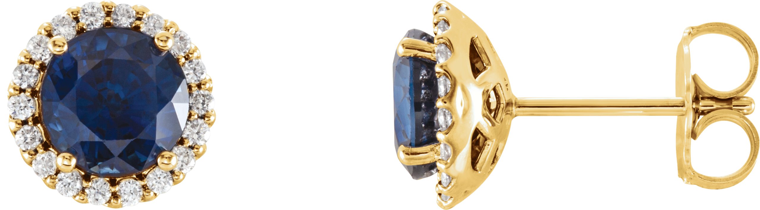14K Yellow Blue Sapphire & 1/8 CTW Diamond Earrings 