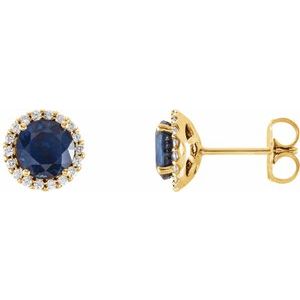 14K Yellow 3 mm Lab-Grown Blue Sapphire & 1/10 CTW Natural Diamond Earrings