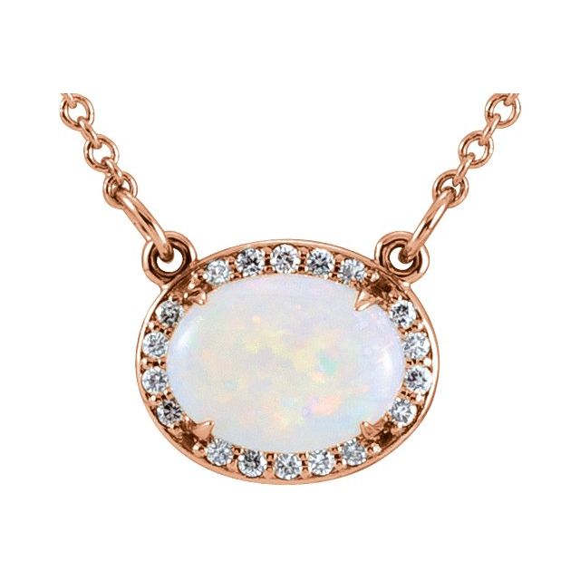 14K Rose Natural White Opal & .07 CTW Natural Diamond Halo-Style 16 1/2