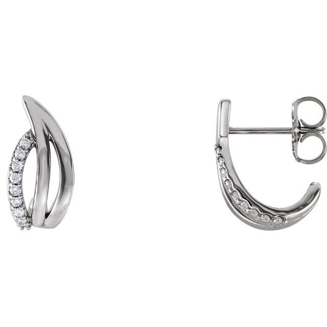 Platinum 1/10 CTW Natural Diamond Freeform J-Hoop Earrings