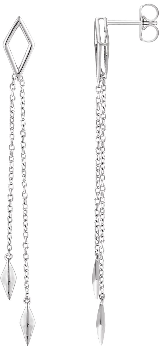 14K White Geometric Chain Earrings