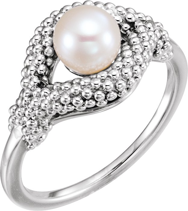 14K White Freshwater Cultured Pearl Beaded Ring