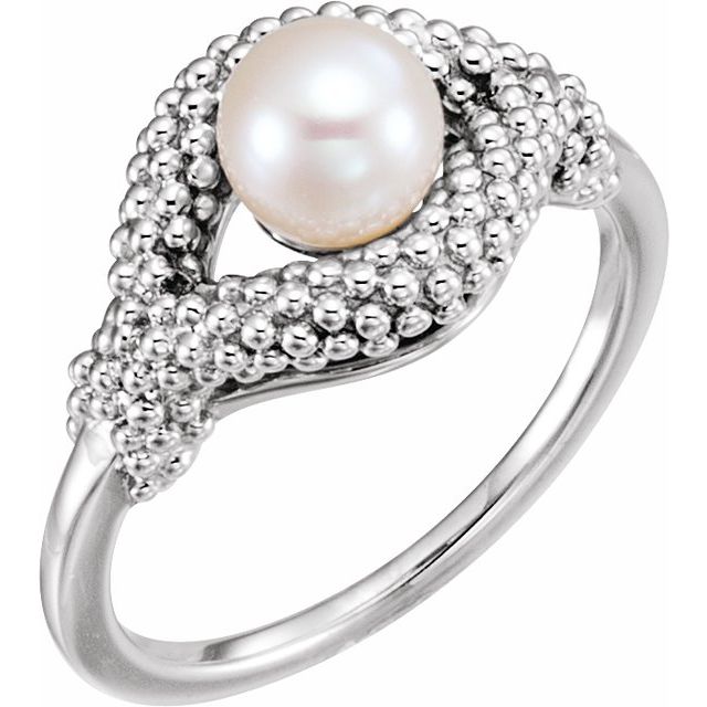 Platinum Cultured White Freshwater Pearl Beaded Ring