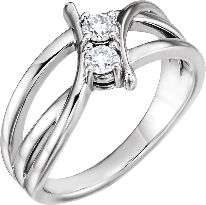 14K White 1/2 CTW Diamond Two-Stone Ring  