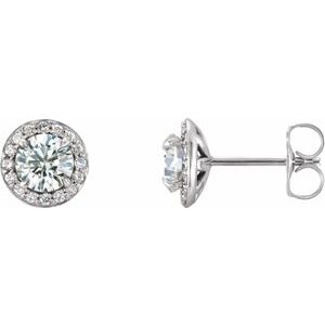 14K White 5 mm Round White Sapphire & 1/8 CTW Diamond Earrings