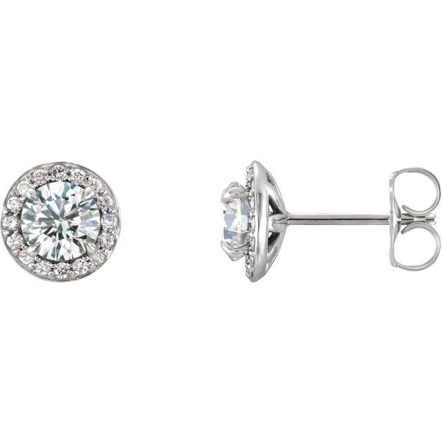 14K White 5 mm Natural White Sapphire & 1/8 CTW Natural Diamond Earrings
