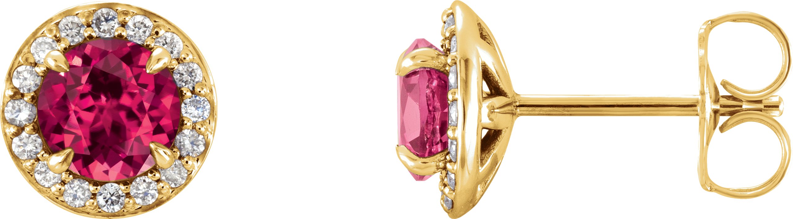 14K Yellow 3.5 mm Round Chatham® Created Ruby & 1/8 CTW Diamond Earrings     