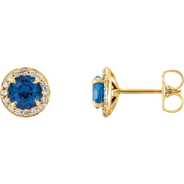 14K Yellow 4 mm Lab-Grown Blue Sapphire & 1/10 CTW Natural Diamond Earrings