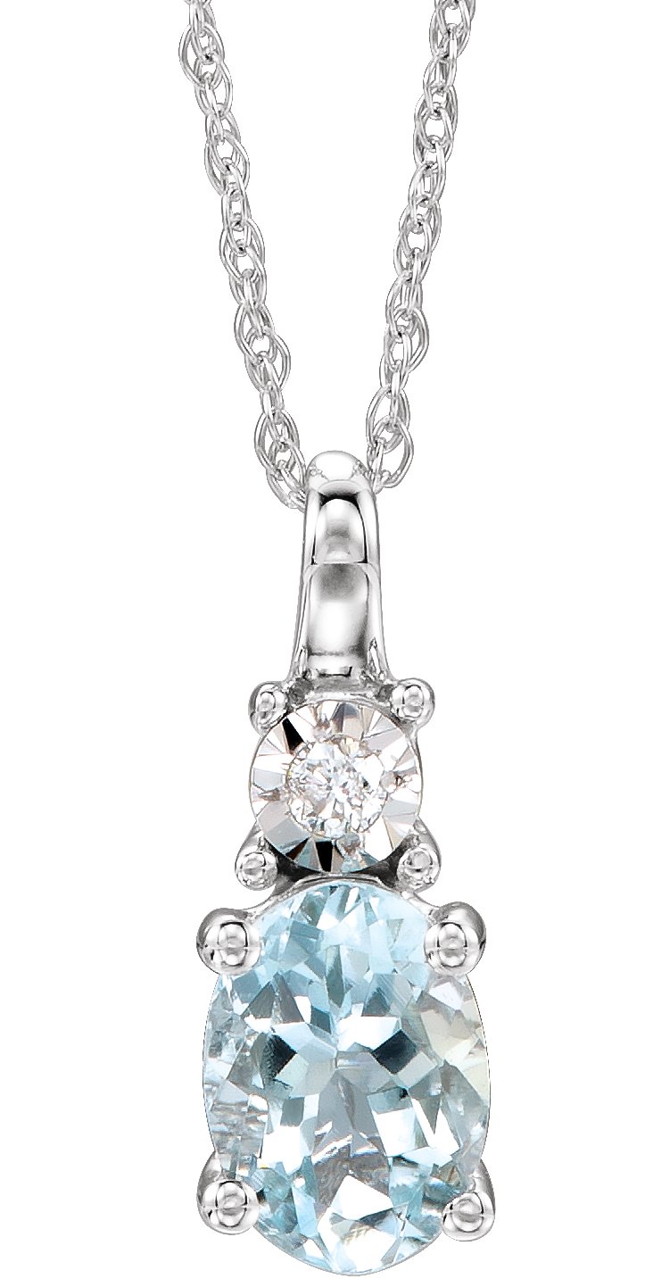 14K White Natural Aquamarine & .02 CT Natural Diamond 18" Necklace