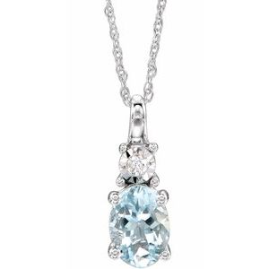 14K White Natural Aquamarine & .02 CT Natural Diamond 18" Necklace