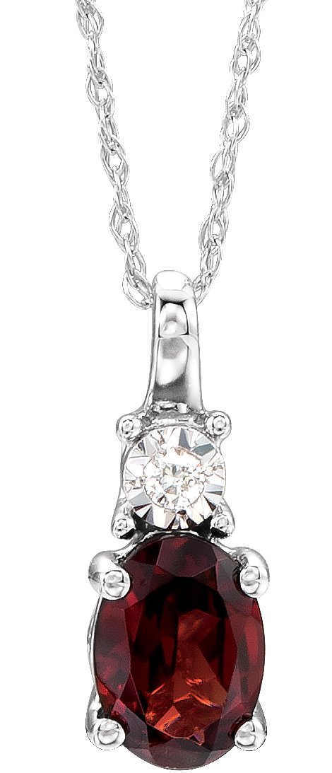 14K White Natural Mozambique Garnet & .02 CT Natural Diamond 18" Necklace