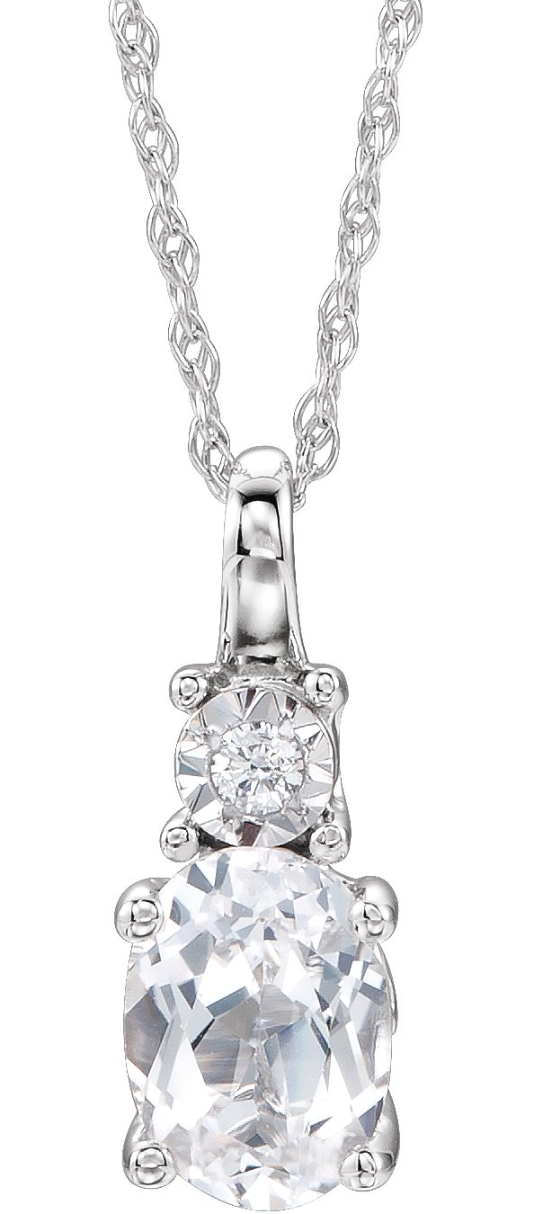 14K White Created White Sapphire & .02 CTW Diamond 18" Necklace