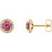 14K Yellow 4.5 mm Natural Pink Tourmaline & 1/6 CTW Natural Diamond Earrings