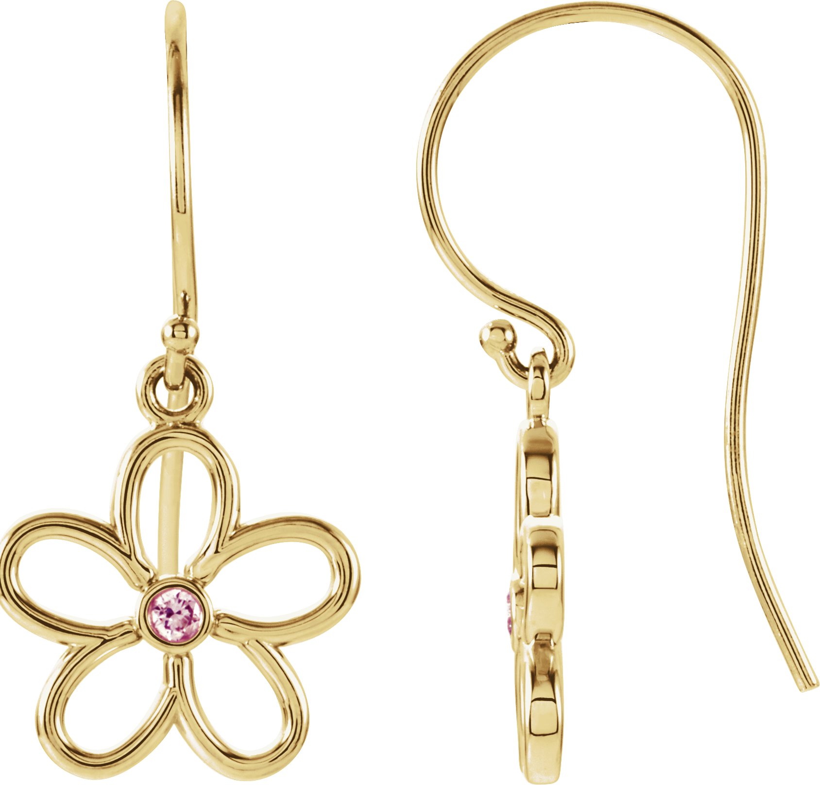 14K Yellow Pink Tourmaline Flower Earrings Ref 4353988