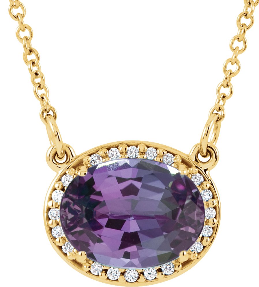 14K Yellow Lab-Grown Alexandrite & .05 CTW Natural Diamond 16.5" Necklace