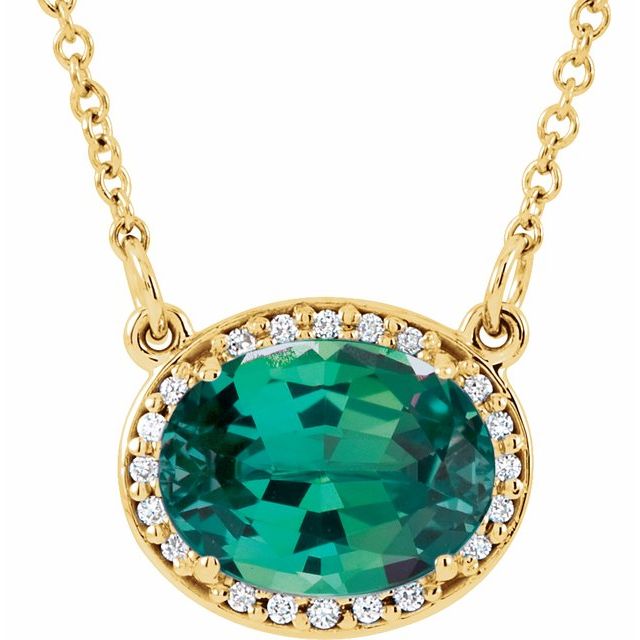 14K Yellow Lab-Grown Emerald & .04 CTW Natural Diamond 16 1/2