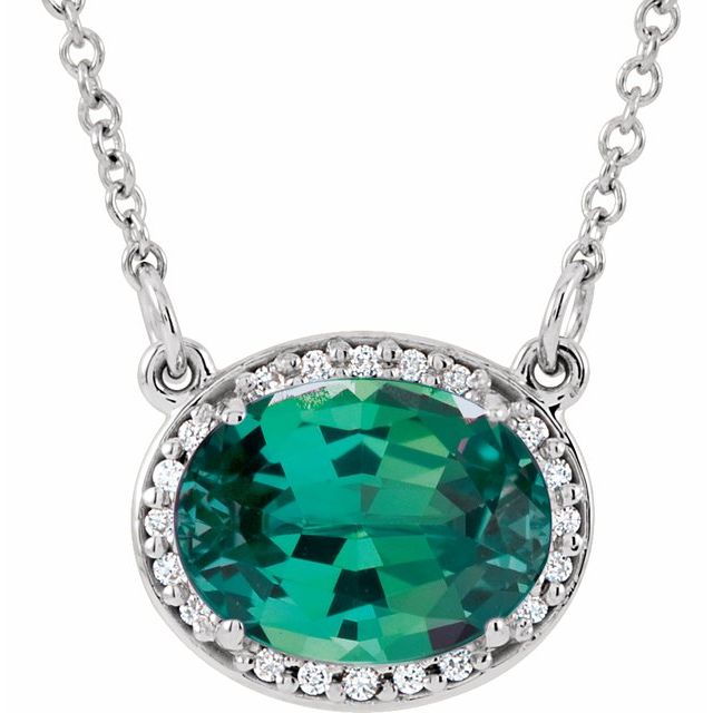 14K White Lab-Grown Emerald & .04 CTW Natural Diamond 16 1/2