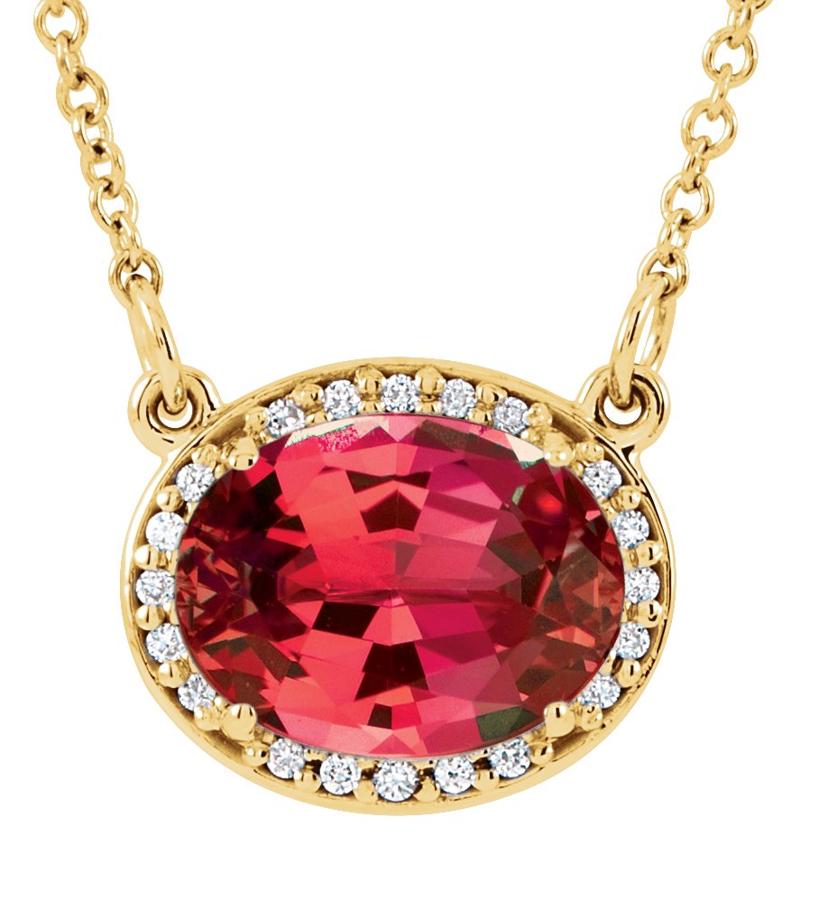 14K Yellow Lab-Grown Ruby & .04 CTW Natural Diamond 16 1/2" Necklace