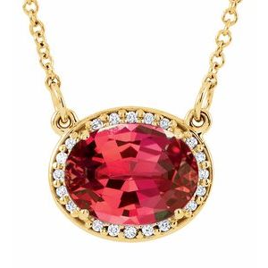14K Yellow Lab-Grown Ruby & .04 CTW Natural Diamond 16 1/2" Necklace