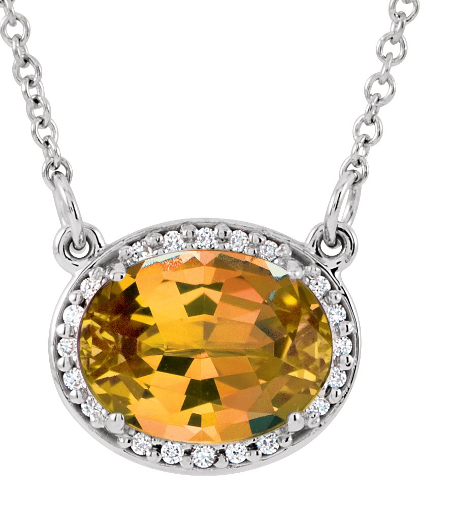 14K White Natural Citrine & .05 CTW Natural Diamond 16.5" Necklace