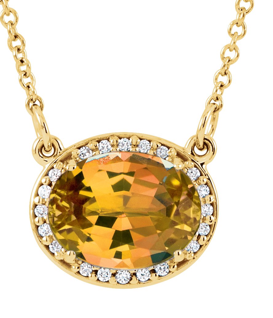 14K Yellow Natural Citrine & .04 CTW Natural Diamond 16 1/2 Necklace