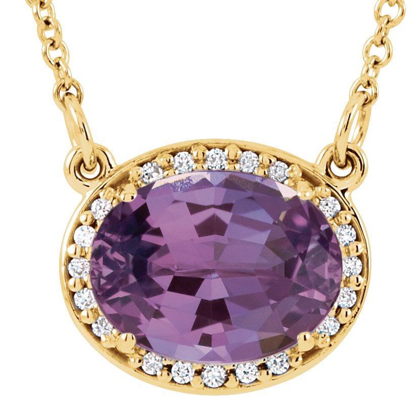 14K Yellow Natural Amethyst & .05 CTW Natural Diamond 16.5" Necklace