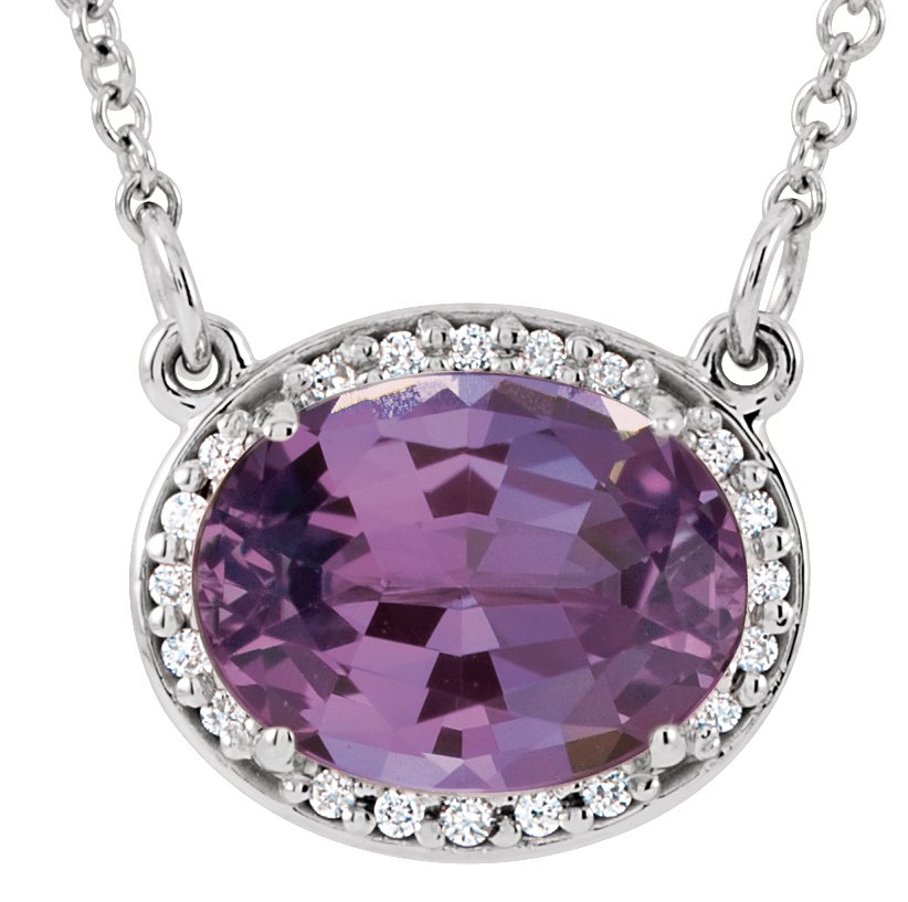 14K White Natural Amethyst & .04 CTW Natural Diamond 16 1/2" Necklace
