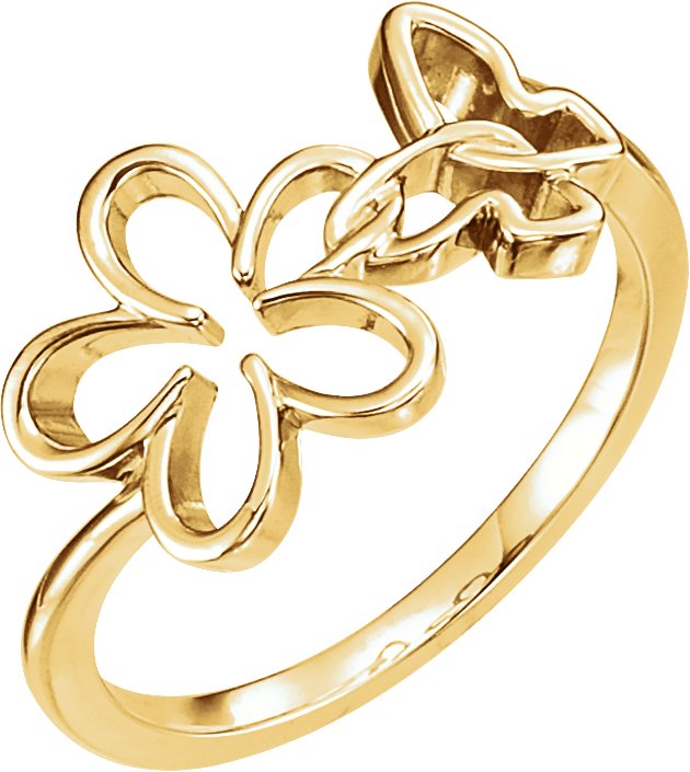14K White Floral & Butterfly Ring