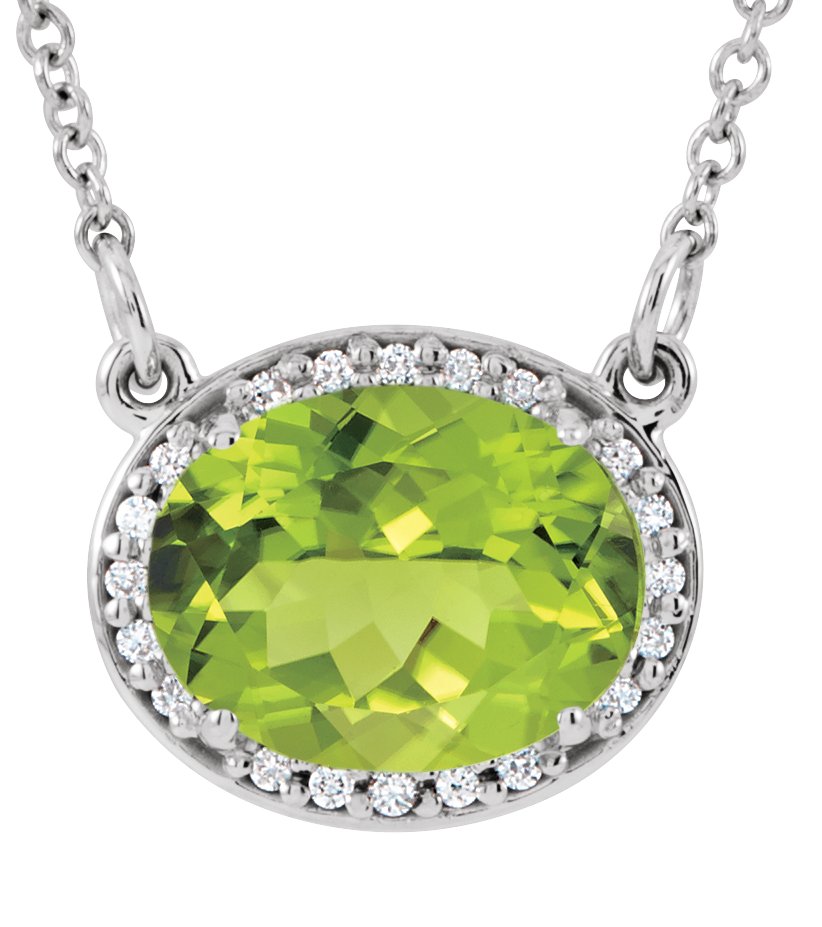 14K White Natural Peridot & .04 CTW Natural Diamond 16 1/2" Necklace