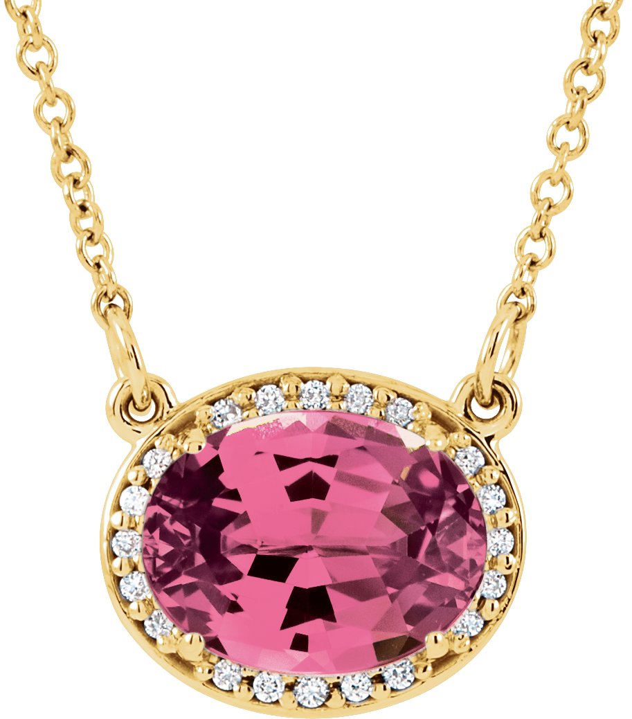 14K Yellow Pink Tourmaline and .05 CTW Diamond  16.5" Necklace