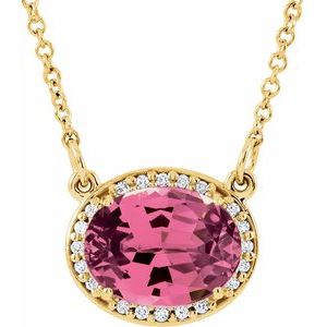 14K Yellow Pink Tourmaline and .05 CTW Diamond  16.5" Necklace
