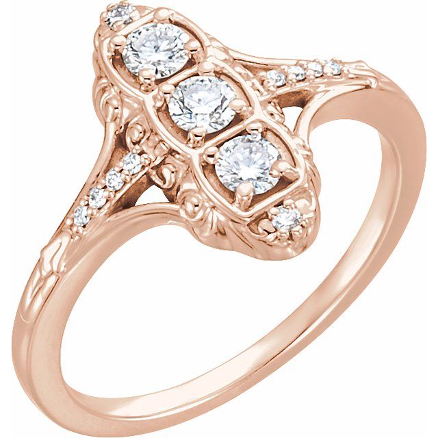 14K Rose 1/3 CTW Natural Diamond Vintage-Inspired Ring 