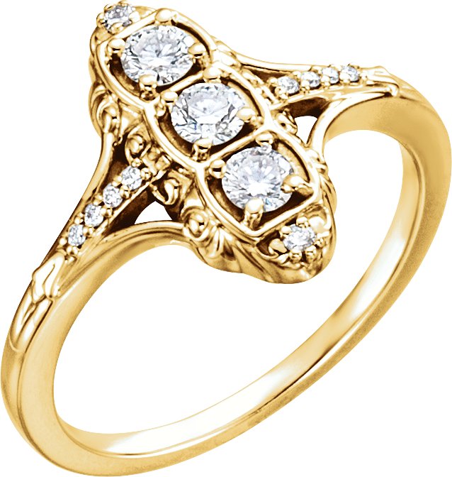 14K Yellow 1/3 CTW Diamond 3-Stone Ring