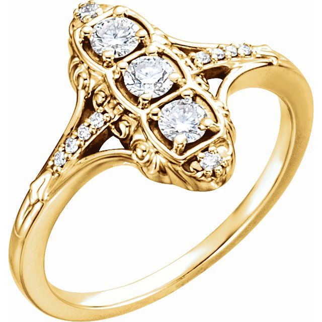 14K Yellow 1/3 CTW Diamond 3-Stone Ring 