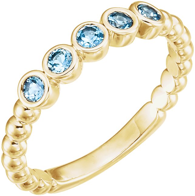 14K Yellow Aquamarine Bezel-Set Beaded Ring