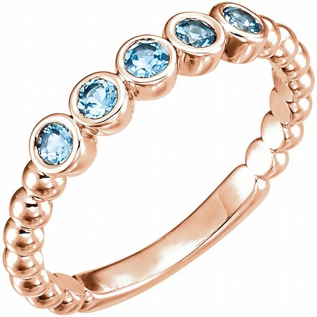 14K Rose Natural Aquamarine Beaded Ring