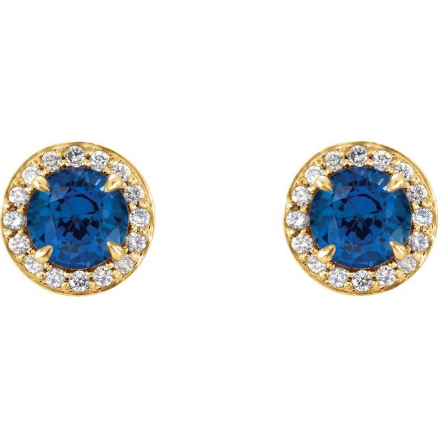 14K Yellow 4 mm Lab-Grown Blue Sapphire & 1/10 CTW Natural Diamond Earrings