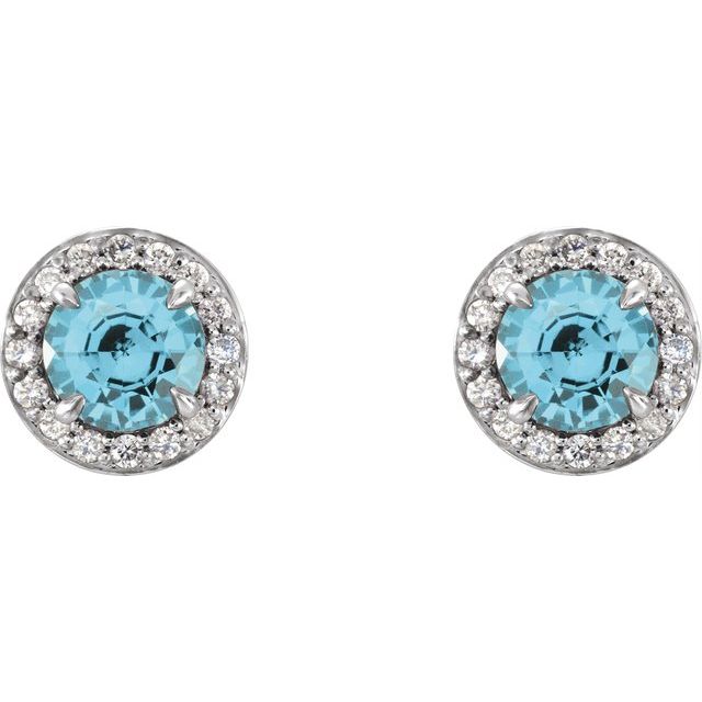 14K White 5 mm Natural Blue Zircon & 1/8 CTW Natural Diamond Earrings